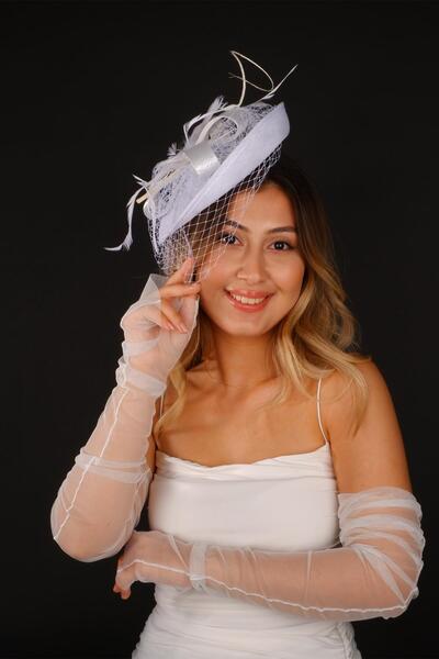 Limelia Kırık Beyaz Vualet Nikah Şapkası Mila Tüllü Gelin Aksesuarı Ve Eldiveni