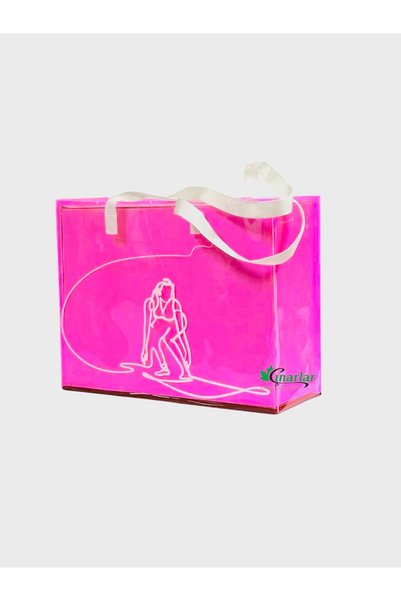 Beach Time Pink Pvc Printed Beach Bag