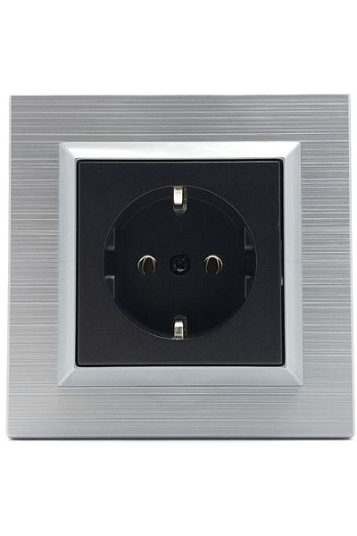 OVİVO Quantum Silver Black Covered Grounded Socket Mechanism Frame