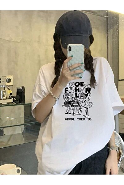 donamod Tricou oversize cu desene animate și design grafic Seria Cartoon/Lett...