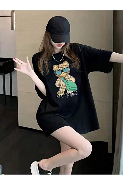 donamod Tricou oversize cu desene animate și design grafic Seria Cartoon/Lett...