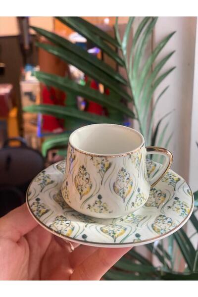 ÇIRPAN EV YEŞİL DESENLİ TEK KİŞİLİK TÜRK KAHVESİ FİNCANI