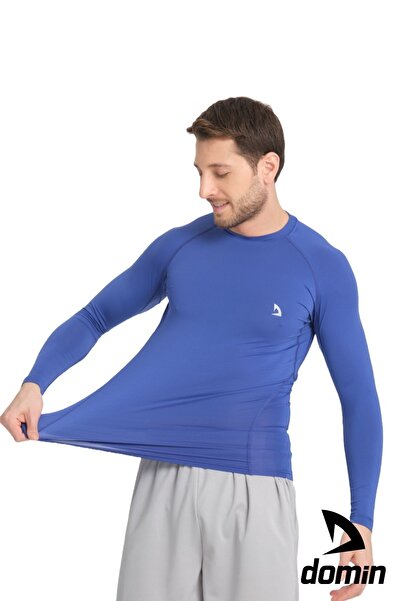 DOMİN SPOR Чоловіча футболка з довгим рукавом Sax Blue Fit компресійний фітнес спортивна футболка для тіла