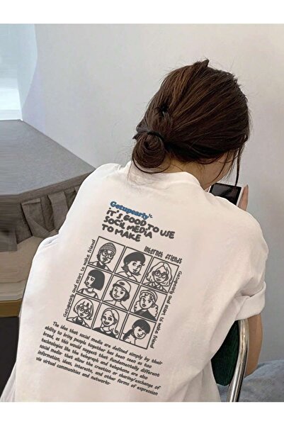 donamod Tricou oversize cu desene animate și design grafic Seria Cartoon/Lett...