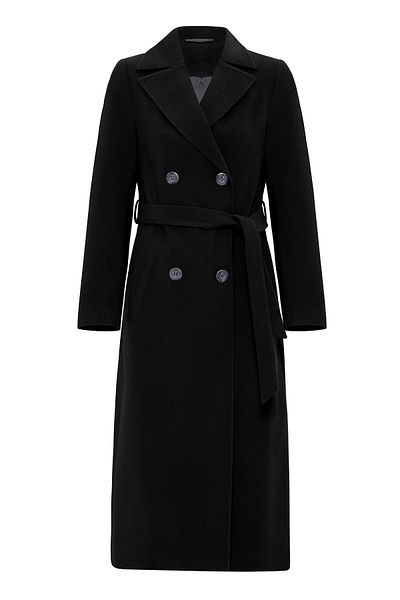 Concept. Zweireihiger, an der Taille gebundener, mittellanger Mantel, Schwarz 3754