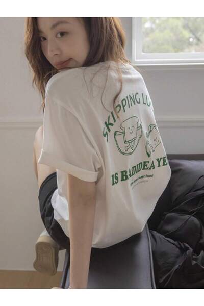 donamod Tricou oversize cu desene animate și design grafic Seria Cartoon/Lett...