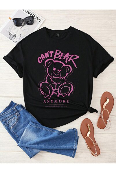 donamod Tricou oversize cu desene animate și design grafic Seria Cartoon/Lett...