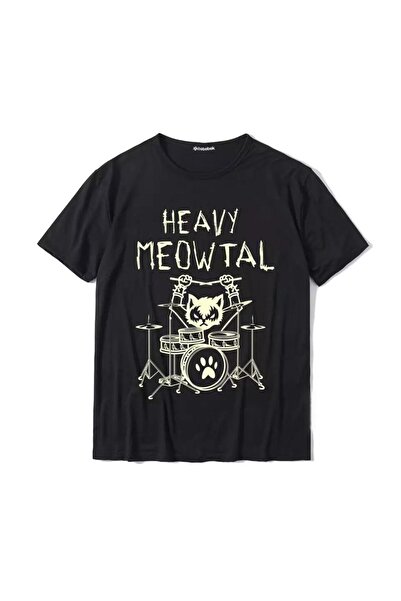 Adrift Happy Meowtal - Tricou negru Batterist Metal Cat Arsbatteristcat
