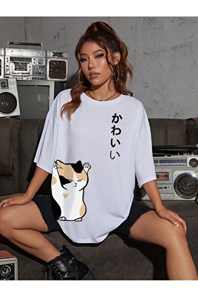 donamod Tricou oversize cu desene animate și design grafic Seria Cartoon/Lett...