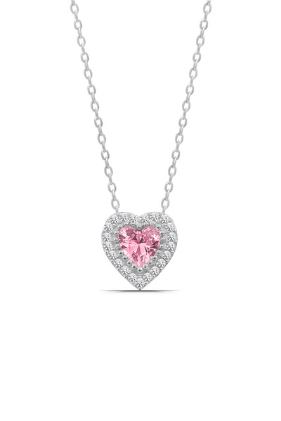 Parmas Design Kalp Pembe Montür Taşlı 925 Ayar Gümüş Kadın Kolye