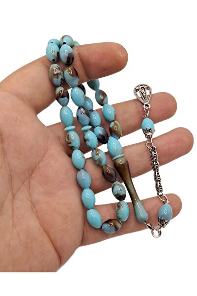 Han Ticarethane مسبحة صلاة من مسحوق العنبر منقوشة باللون البني الفيروزي