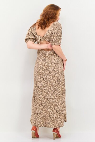 Scotch & Soda Women Animal Print Open Back Maxi Dress, Beige Combo