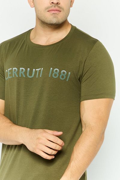 Cerruti 1881 تي شيرت رجالي بشعار العلامة التجارية بأكمام قصيرة ورقبة دائرية، زيتوني