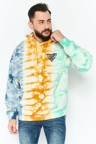 WRANGLER Men Hooded Long Sleeve Tie Dye Sweatshirt, Brown