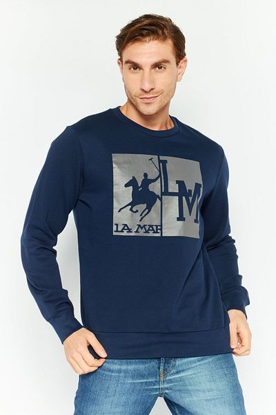 La Martina Men Crew Neck Long Sleeves Brand Logo Sweatshirt, Navy