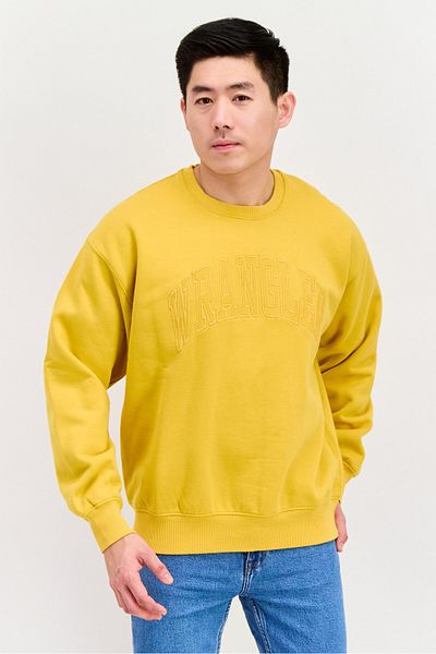 WRANGLER Men Crew Neck Long Sleeve Graphic Sweatshirt, Yellow