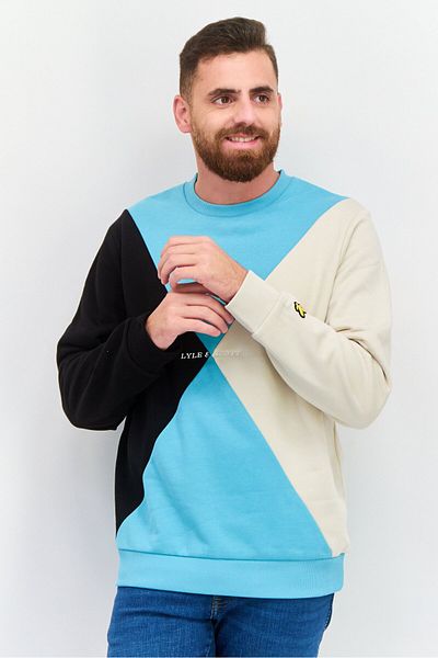 Lyle & Scott Men Crew Neck Long Sleeves Colorblock Sweatshirts, Beige