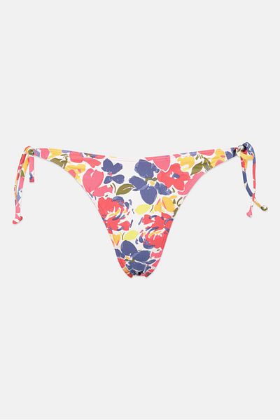 Roxy Women Floral Print Tie Closure Bikini Bottom, Pink Combo