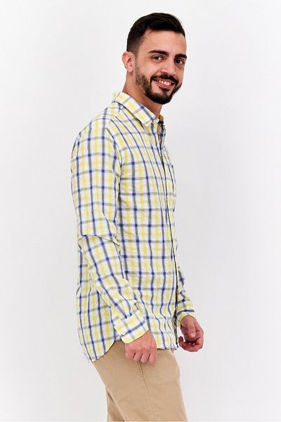 Pepe Jeans قميص رجالي كاجوال بأكمام طويلة منقوش بقصّة عادية، مجموعة صفراء