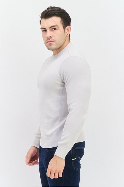 freesoul Men Crew Neck Textured Long Sleeve Sweatshirt, Light Grey