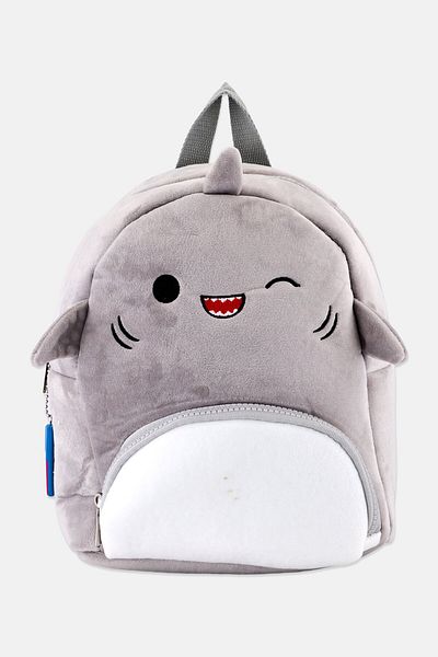Squishmallows حقيبة ظهر جوردون الصغيرة المصنوعة من القطيفة، ارتفاع 25 سم × طول 22 سم × عرض 11 سم، رمادي فاتح