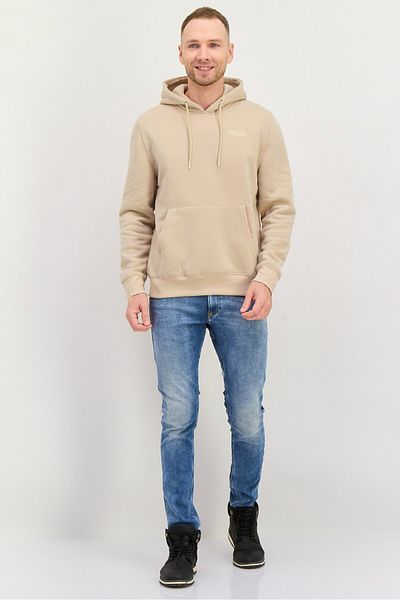 Members Only Men Hooded Embroidered Logo Long Sleeve Hoodies, Beige
