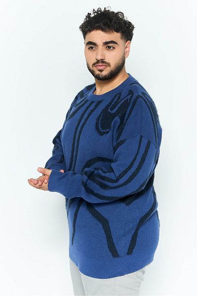 French Connection Men Crew Neck All Over Print Sweatshirt, Navy Blue