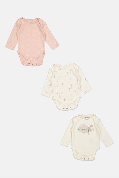 Home Grown Baby Toddlers Girl 3 Piece Printed Bodysuits, Pink
