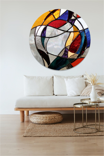 KOSS Dijital Autocolant rotund cu modele de vitralii colorate, autocolant în ...