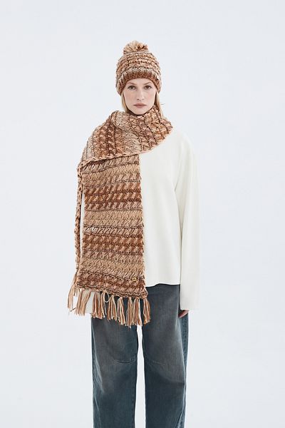 Nordbron Orange Tassel Detailed Soft Textured Knitwear Cherly - Thick Shawl and Scarf