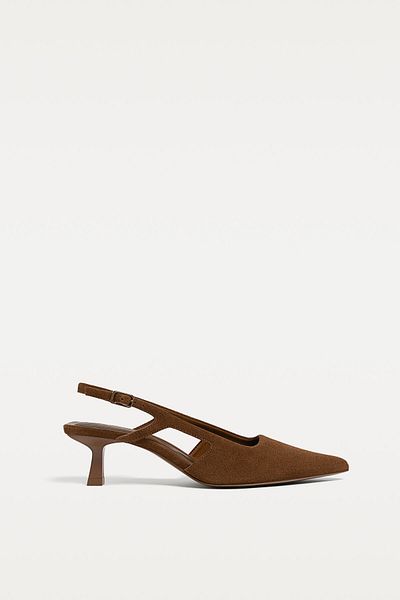 Stradivarius Split leather kitten-heel court shoes