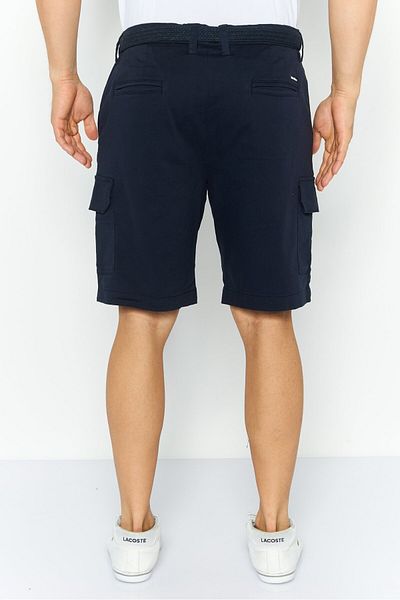 Threadbare Men Stretch Fit Plain Belted Chino Shorts, Navy