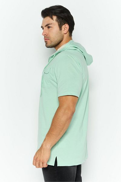 Akademiks Men Hooded Short Sleeve Brand Logo Hoodie, Mint Green