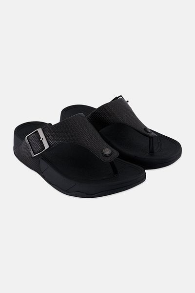 Fitflop Men Trakk II Weave Leather Slip On Thongs Sandals, Black