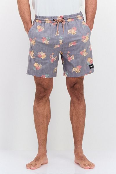 Hurley شورت سباحة رجالي بطبعة زهور بطول 18 بوصة، رمادي اللون
