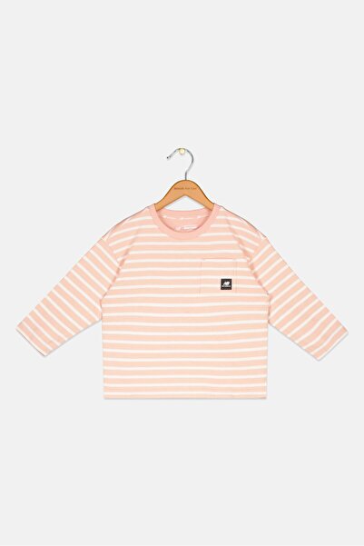 New Balance Kids Girls Sportswear Fit Stripe Long Sleeves Outdoor T-shirt, Peach