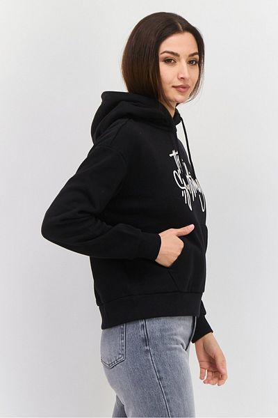 Mode by Redtape Women Graphic Print Long Sleeves Hooded Sweatshirt, Black