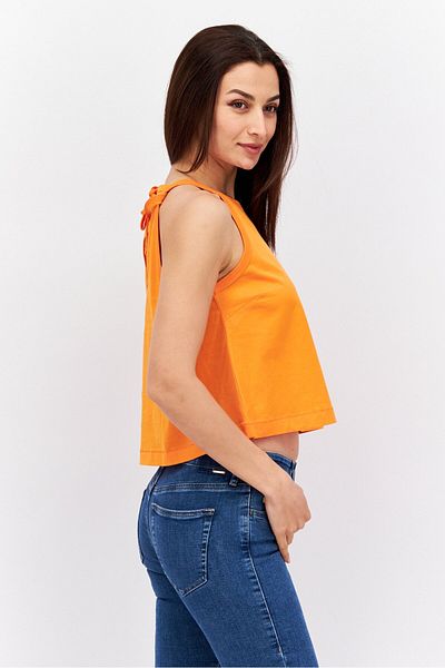 Esprit بلوزة نسائية سادة بدون أكمام برباط حول الرقبة، برتقالية
