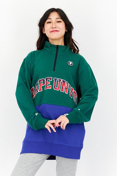 Aape By A Bathing Ape Women Half Zip Long Sleeve Sweatshirt, Green Combo