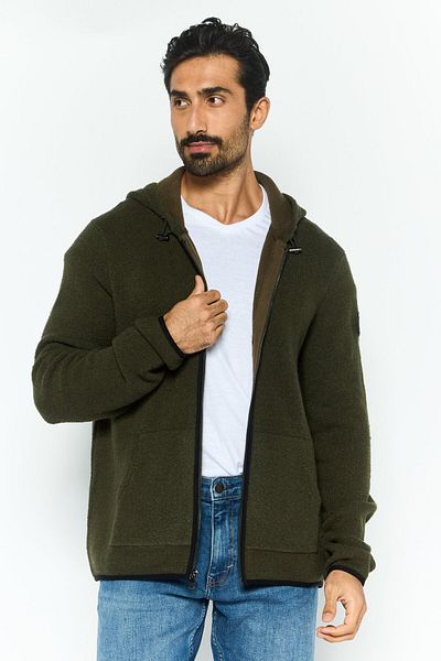 Michael Kors Men Hoodie Long Sleeve Textured Sweatshirt, Dark Olive
