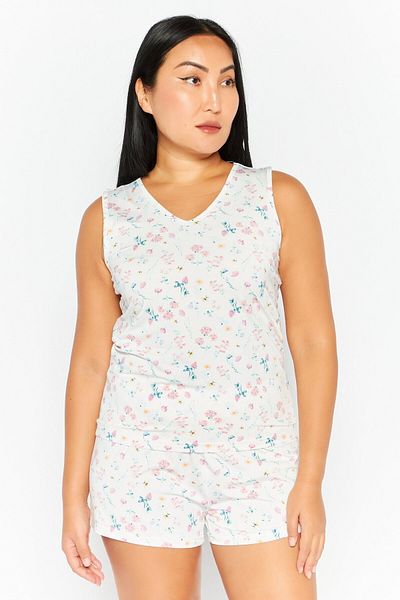 NANETTE LEPORE Women 2 Pcs Floral Print Top And Shorts Pajama Sets, White