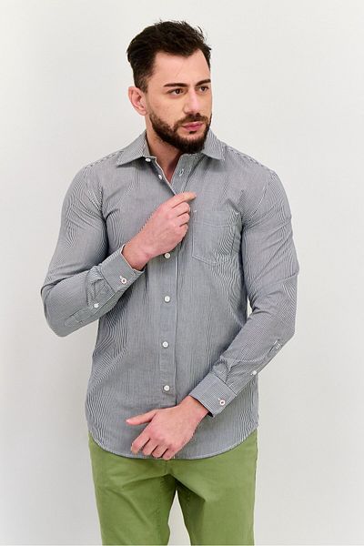 Esprit Men Regular Fit Stripe Long Sleeve Casual Shirt, White
