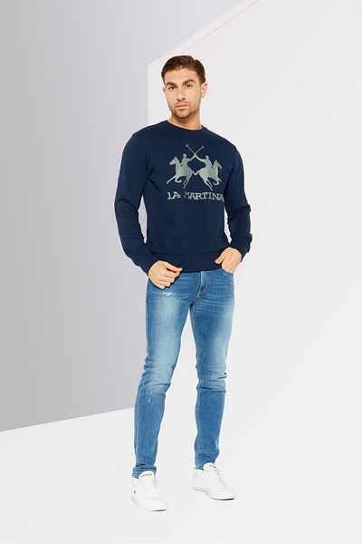La Martina Men Crew Neck Long Sleeves Brand Logo Sweatshirt, Navy
