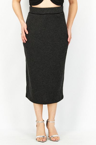Esprit Women Knitted Pull On Midi Skirt, Charcoal