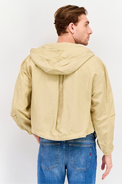 Esprit Men Plain Hooded Soft Shell Jacket, Tan