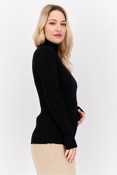 Hugo Boss Women Mock Neck Long Sleeves Ribbed Top, Black