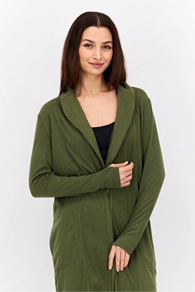 Jones of New York Women Split Neck Long Sleeve Plain Open Front Cardigans, Olive