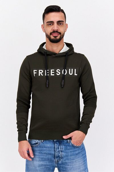 freesoul Men Hooded Brand Logo Long Sleeve Sweatshirt, Dark Green