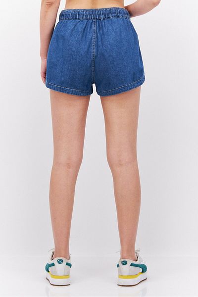 Roxy Women Washed Drawstring Denim Shorts, Blue