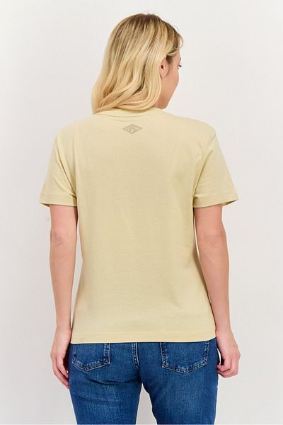 Esprit Women Round Neck Short Sleeves Brand Logo T-shirt, Cream Combo